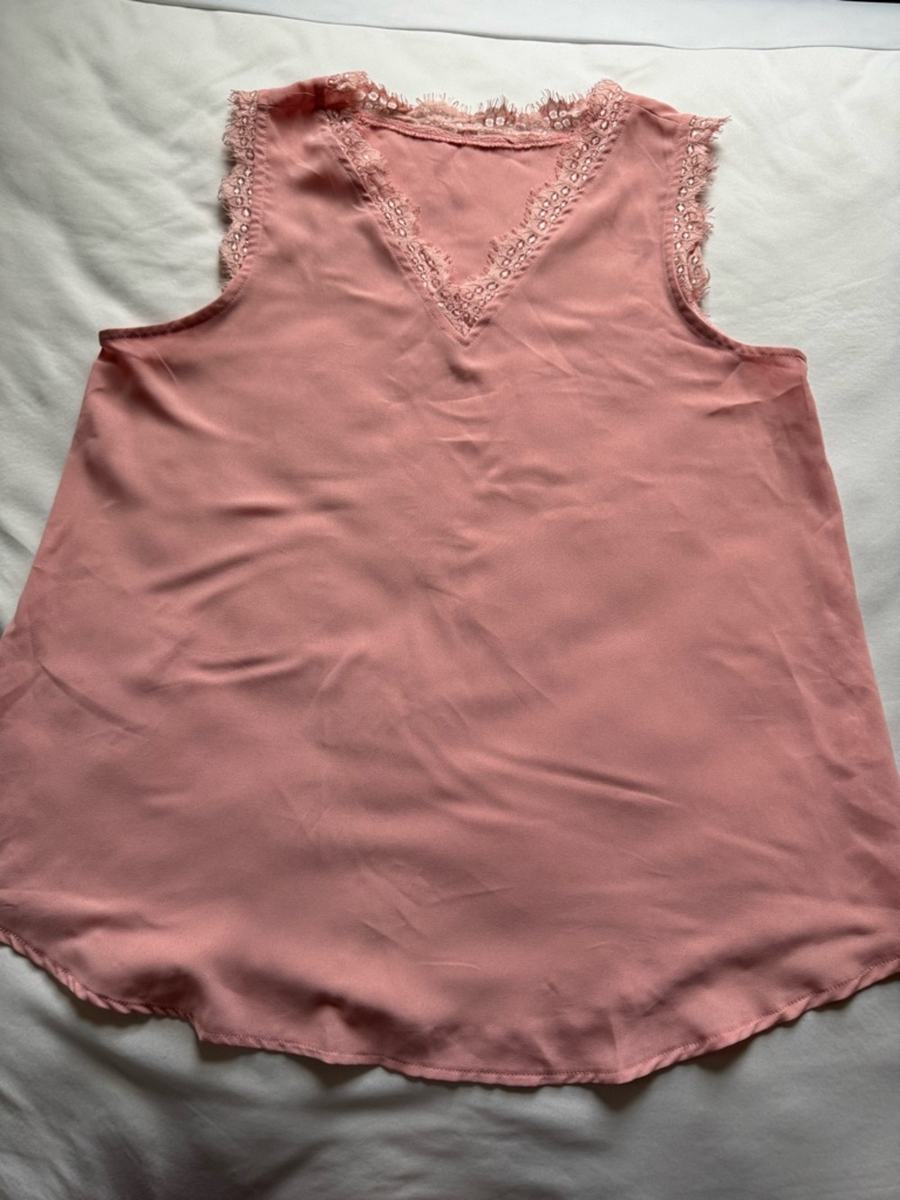 Lace-Trim Sleeveless Pink Shell Top